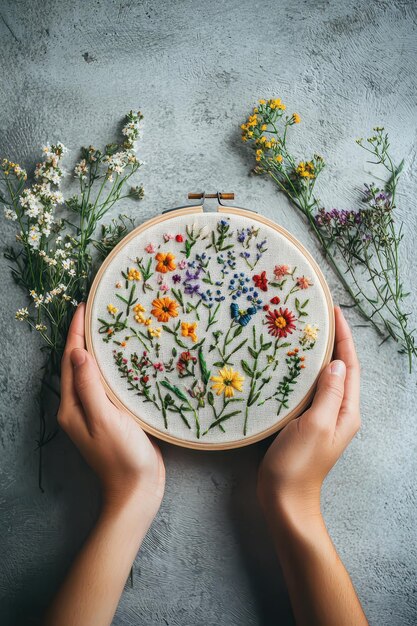 Ręce haftujące wzór